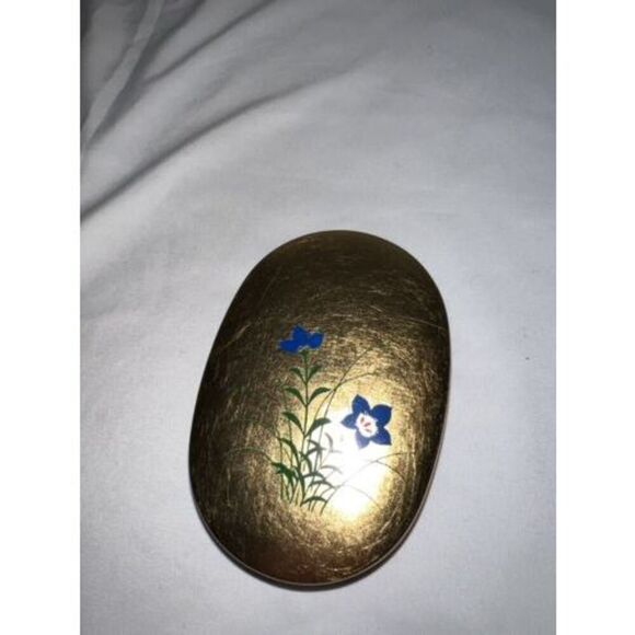 Lacquered Pill Travel Container-Vintage Japanese 3” Gold/Red/Blue MCM Candy EUC - Picture 3 of 4